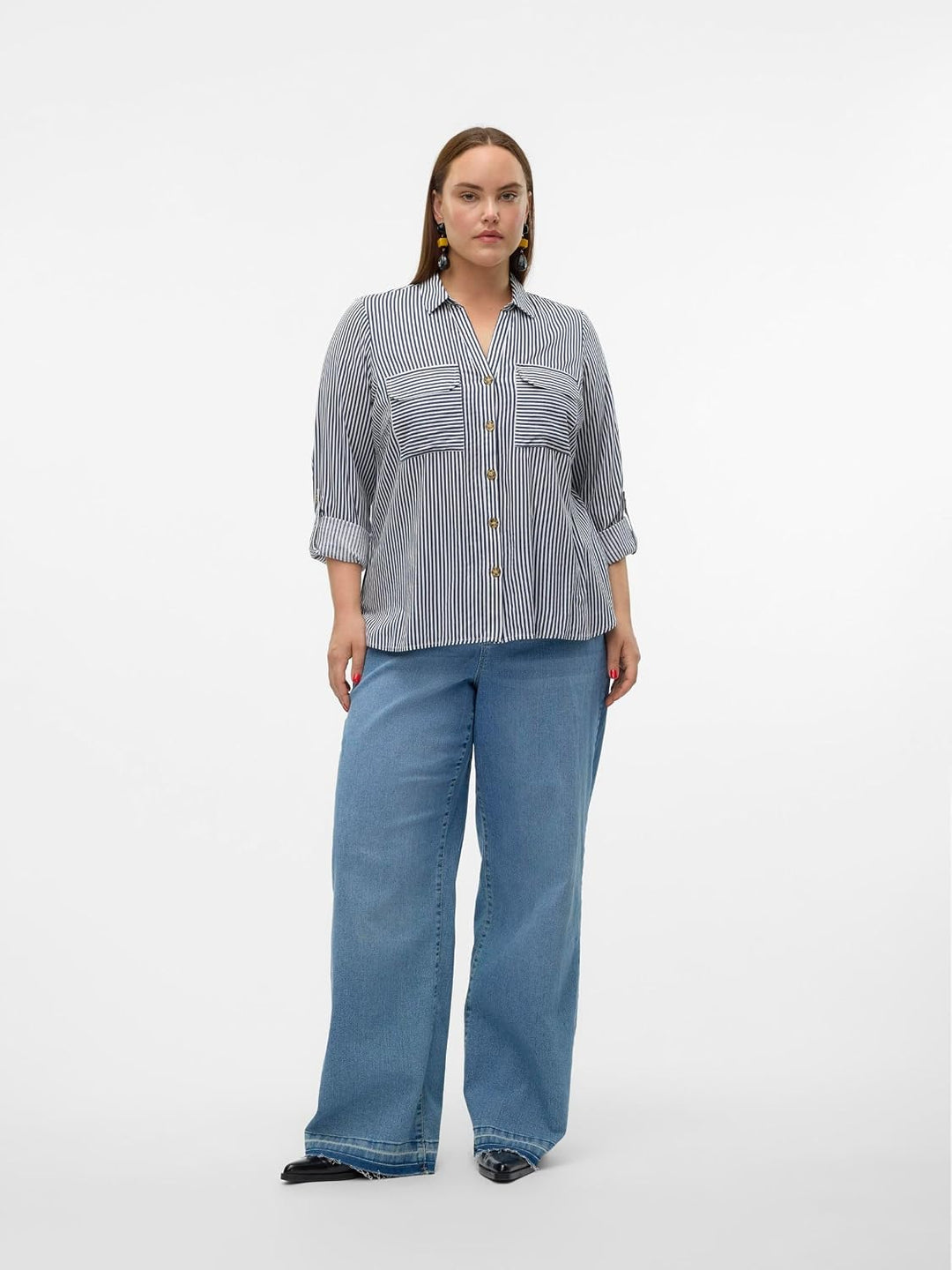 VERO MODA Female Hemd VMCBUMPY Hemd | Shirt 50 Grosse Grössen Snow White/Stripes:india Ink, 50 Gross