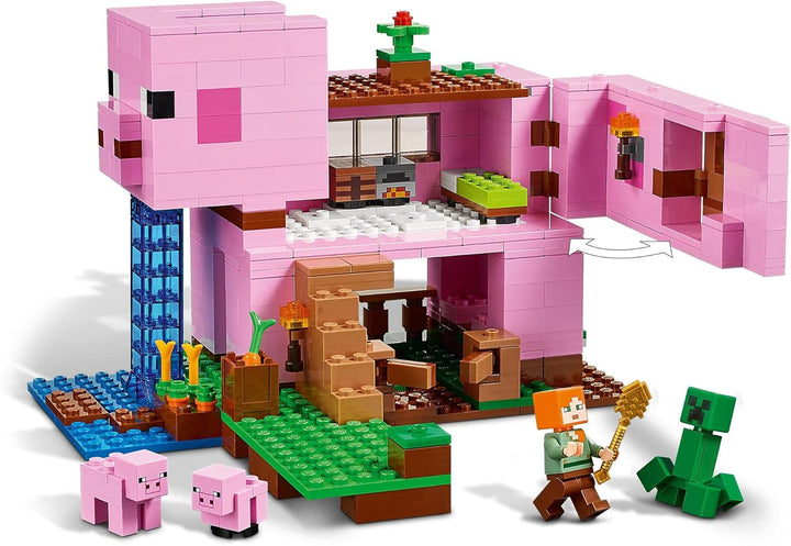 LEGO 21170 Minecraft Das Schweinehaus Bauset mit Figuren: Alex, Creeper und 2 Schweinefiguren, Tier-