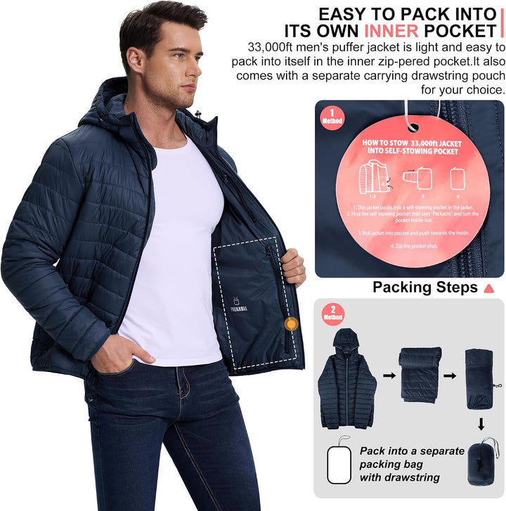 33,000ft Herren Leichte Steppjacke Outdoor Wasserbeständige Übergangsjacke Warme Winterjacke für Män