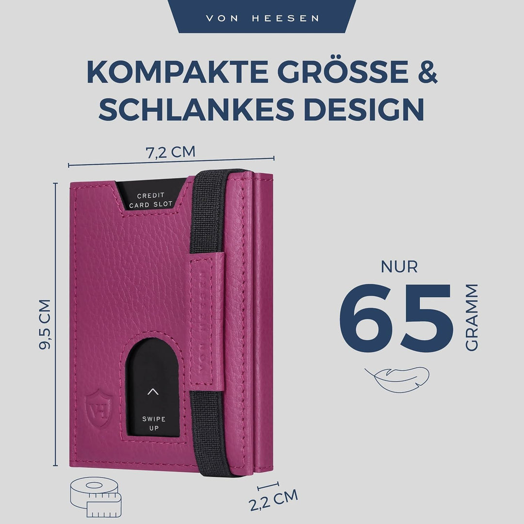 VON HEESEN Slim Wallet mit Münzfach &amp; RFID-Schutz - Leder Geldbeutel - Mini Geldbörse für Herren und