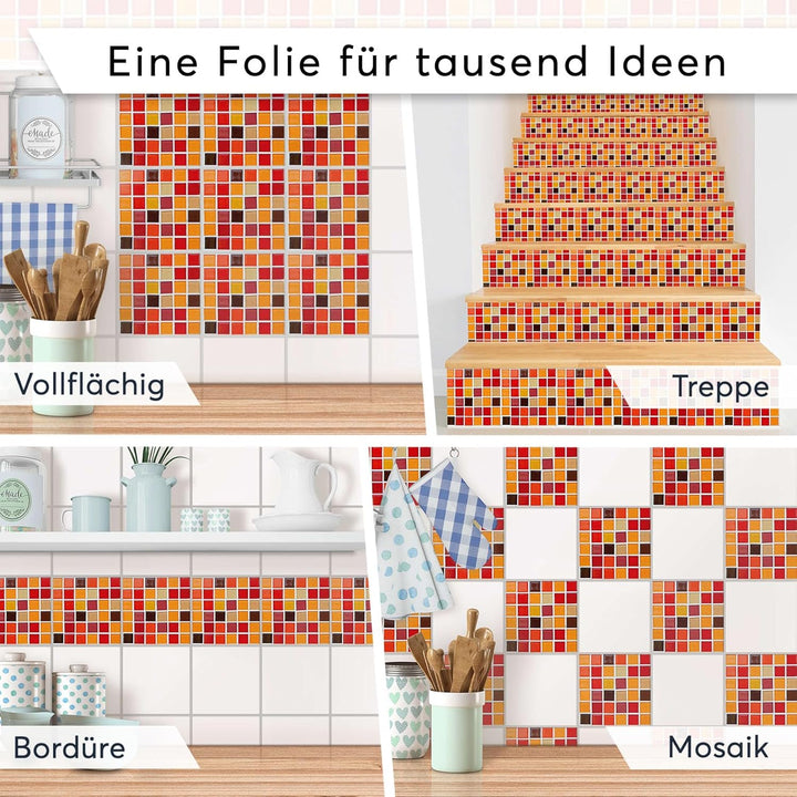 Mosaik Fliesen-Aufkleber I Selbstklebende Sticker-Fliesen für Küche u. Bad I Fliesenmotive für Küche