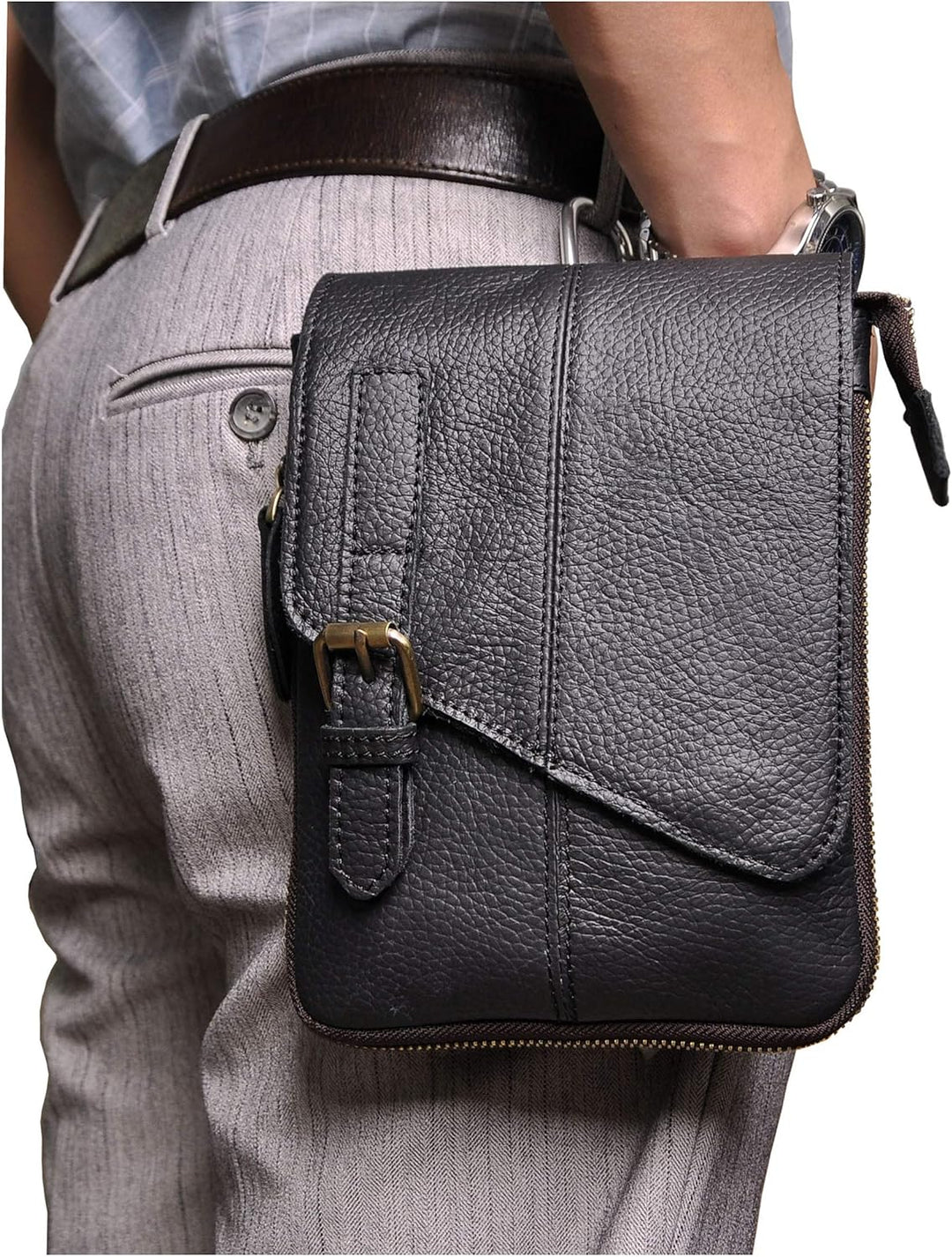 Le'aokuu Herren Verrückt Pferd Leder Tasche Freizeit Universität Schultasche Reisetasche Schultertas