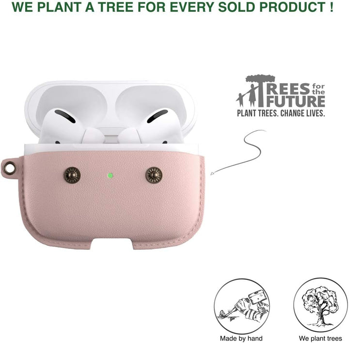 Woodcessories - AirPods Pro Leder Hülle mit Halskette, AirCase (Rose Nude) AirPods Pro rose, AirPods
