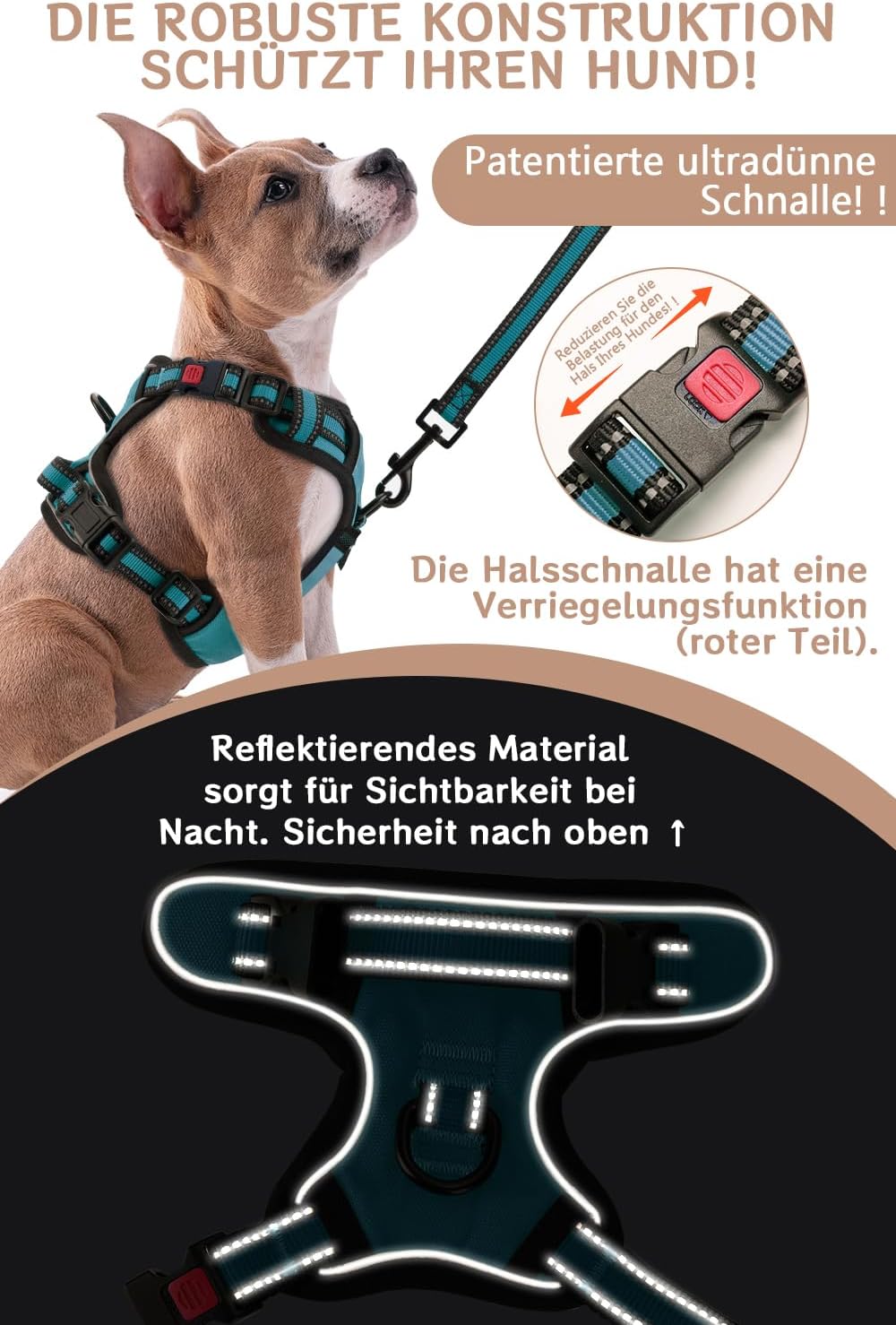 BaoCheng Hundegeschirr Anti Zug Hundegürtel,Kleine/mittlere/grosse Hunde,Atmungsaktives Mesh, Einfac