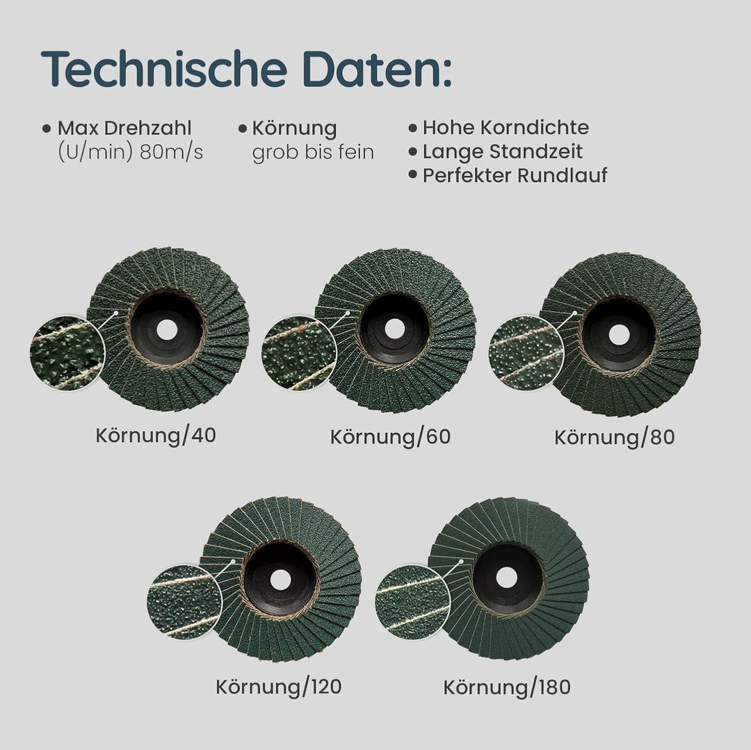 5er Set Fächerscheibe 76x10mm Korn:40/60/80/120/180 passend für Bosch GWS 10,8 10 8 12V 12 76 Zubehö