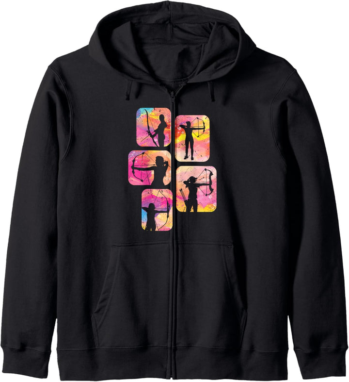 Bogenschützin Langbögen Zielscheibe Retro Bogenschiessen Kapuzenjacke