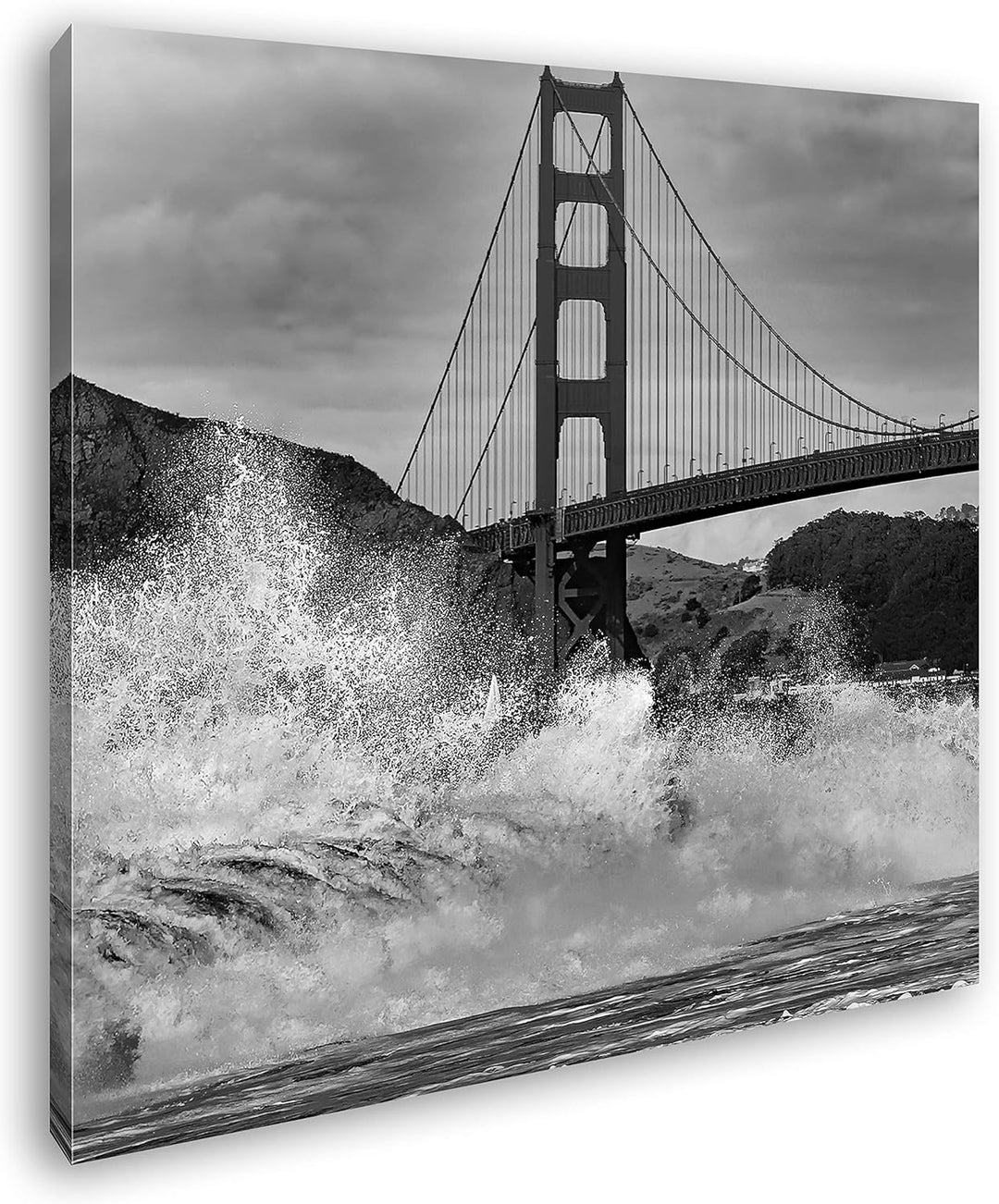 stürmische Wellen an der Golden Gate Bridge Format: 60x60 Effekt: Schwarz&Weiss als Leinwandbild, Mo