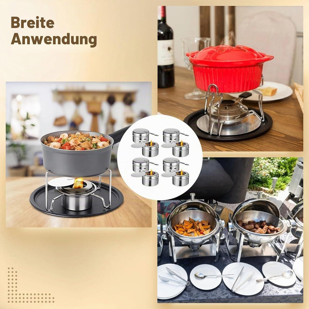 12 Stück Brennpastenbehälter, Rostfreier Stahl Brennbehälter Brennpaste, Gerader TypWarmhaltebehälte