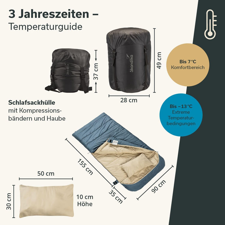 Skandika Schlafsack Oppdal| Deckenschlafsack für Erwachsene, 3 Jahreszeiten, Kompakt, leicht, rechte