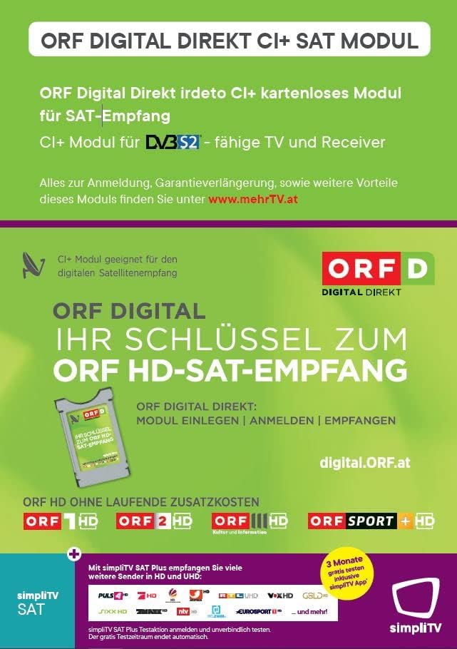 ORF DIGITAL DIREKT CI+ SAT Modul kartenlos mit integrierter Entschlüsselung für ORF und simpliTV SAT