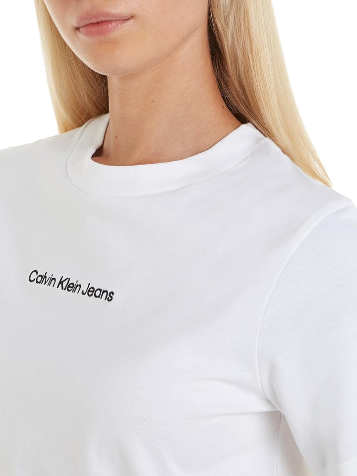 Calvin Klein Jeans Damen T-Shirt Kurzarm Institutional Straight Rundhalsausschnitt S Bright White, S