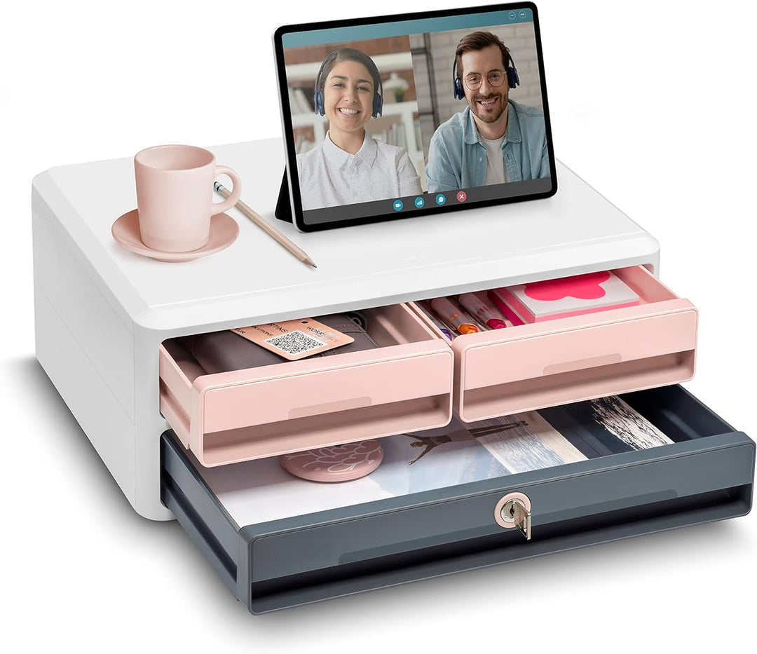 CEP Moov'up Secure Modul 3 Schubladen Sturm (Dunkel)-Grau/Pink Puderrosa, Puderrosa