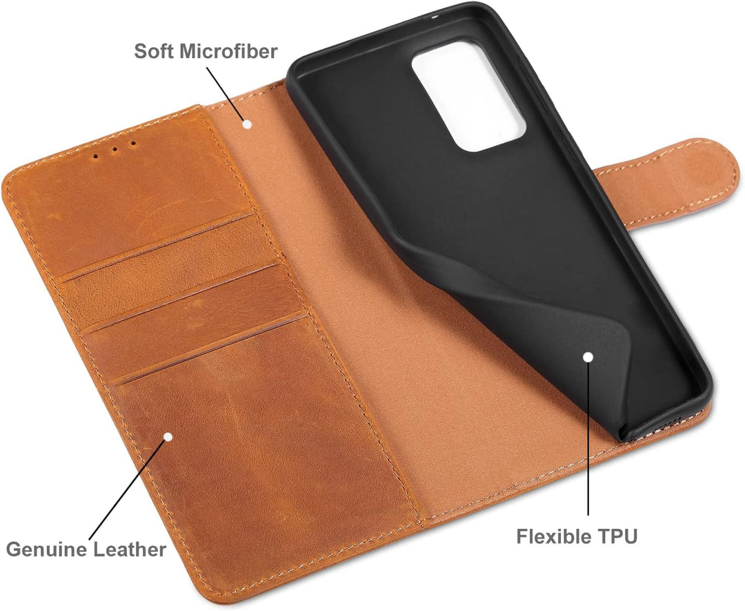 LENSUN Echtleder Hülle für Samsung Galaxy A33, Handyhülle Echt Lederhülle [Kartenfach] [RFID Schutz]