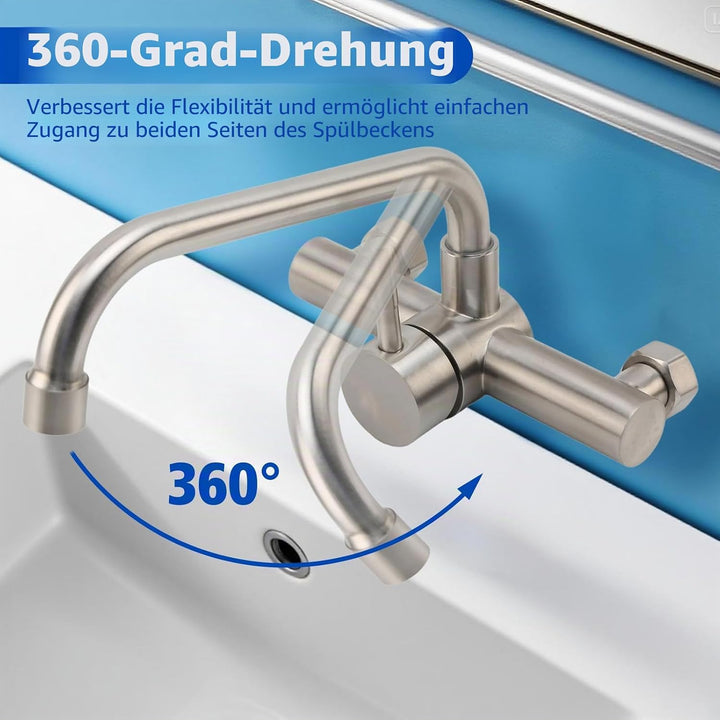 iFCOW Wandmontierte Küchenarmatur schwenkbare Einhebelmischbatterie 304 Edelstahl Warm- und Kaltwass