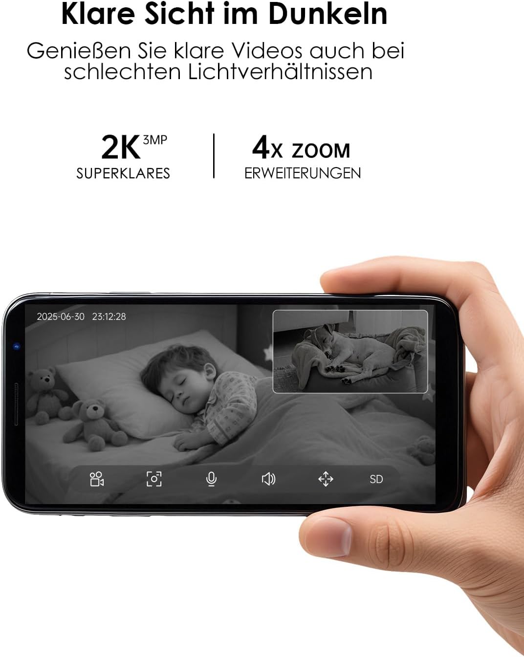 Überwachungskamera Innen mit 2K+2K Dual-Linsen, Nachtsicht, 2,4 & 5Ghz WLAN Kamera Überwachung Innen