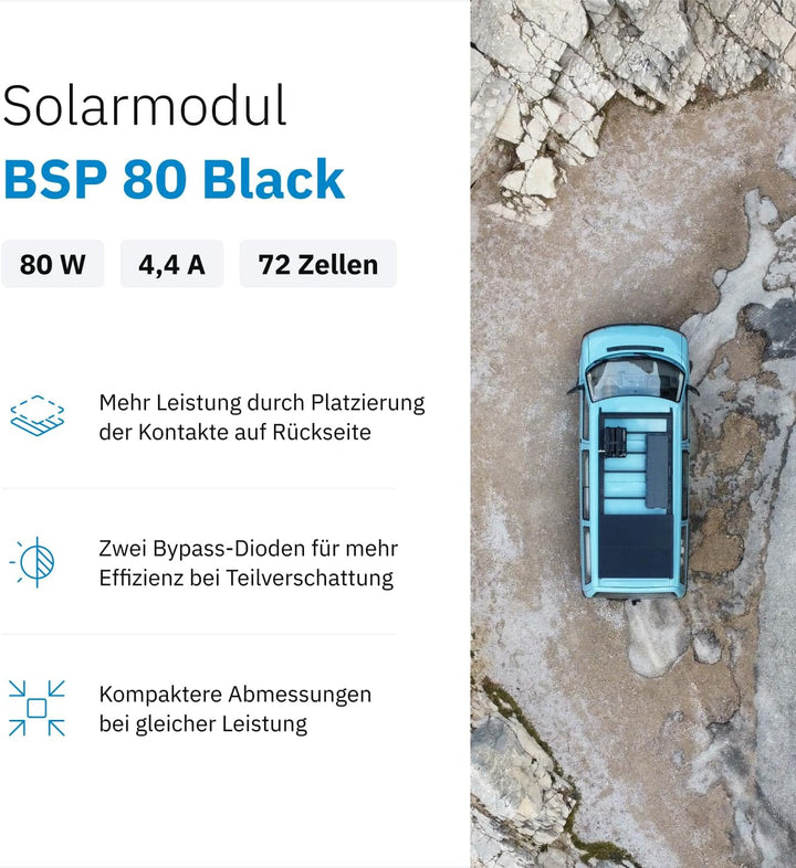 ECTIVE Solarpanel BSP 80 Black - 80W, 4,4A, 72 Zellen, für 12V 24V Batterieladeregler - Monokristall