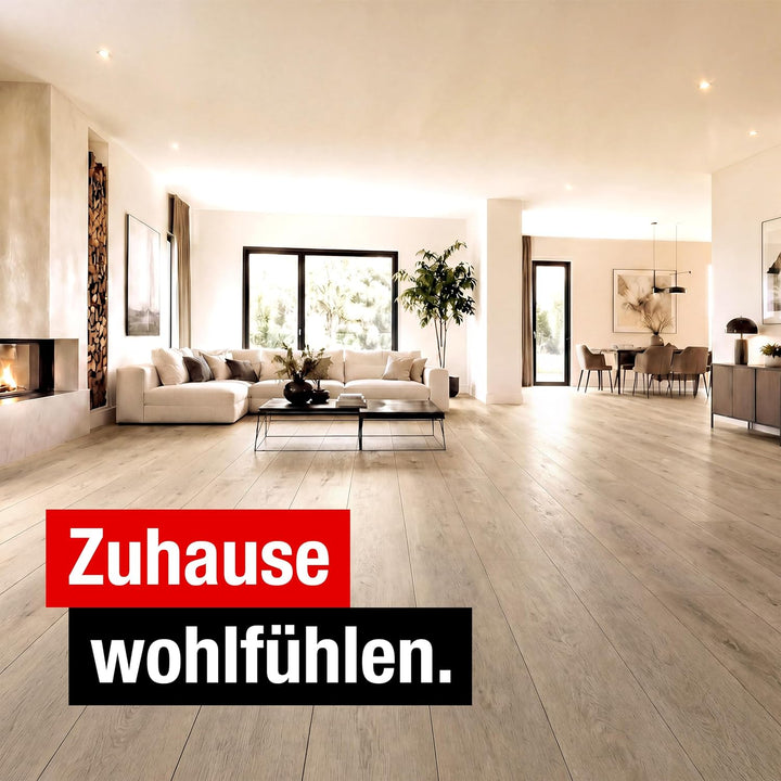 Premium Klick-Laminat-Boden, 2,54 m², inkl. kostenlose Trittschalldämmung &amp; Fussleisten, Stärke 8 mm