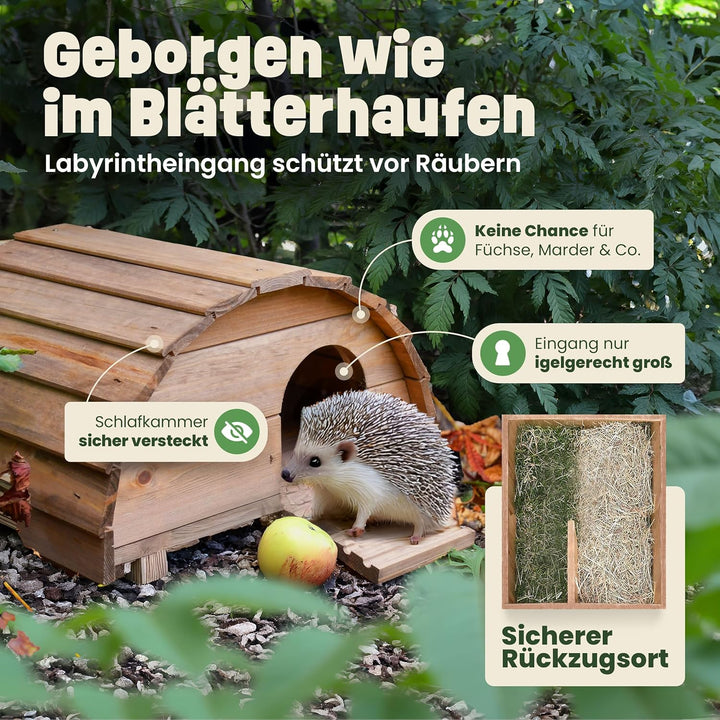 zooprinz Igelhaus aus Vollholz – Winterfest & wetterfest, mit Bodenplatte – Labyrinth-Eingang gegen