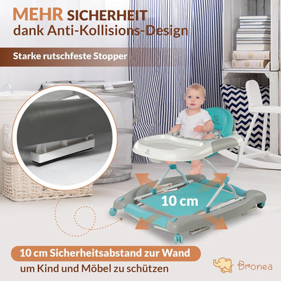 BRONEA® 4-in-1 Gehfrei Babywalker ab 6 Monate | Lauflernwagen Schaukelfunktion und Spielpaneel mit M