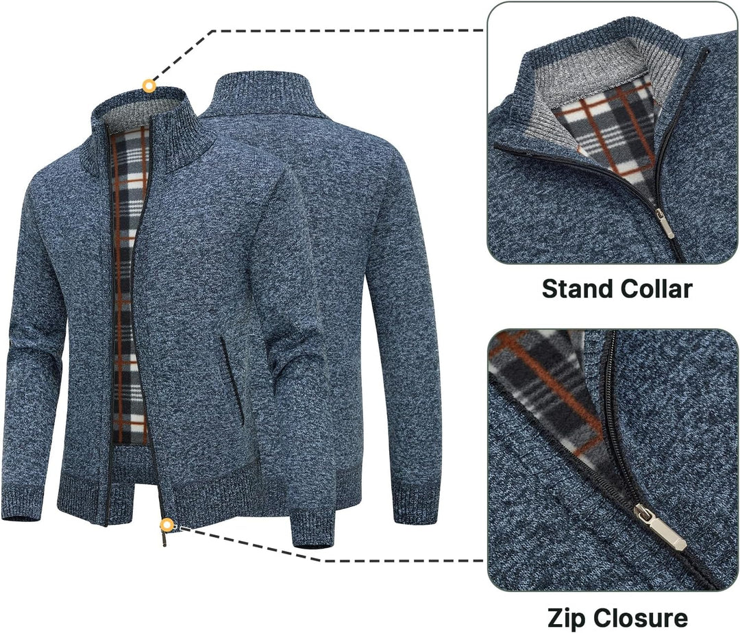 KUDORO Strickjacke Herren Cardigan Trachtenjacke mit Reissverschluss Gestrickt Wintermantel Strickja