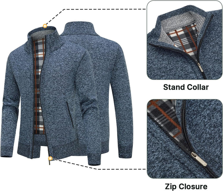 KUDORO Strickjacke Herren Cardigan Trachtenjacke mit Reissverschluss Gestrickt Wintermantel Strickja