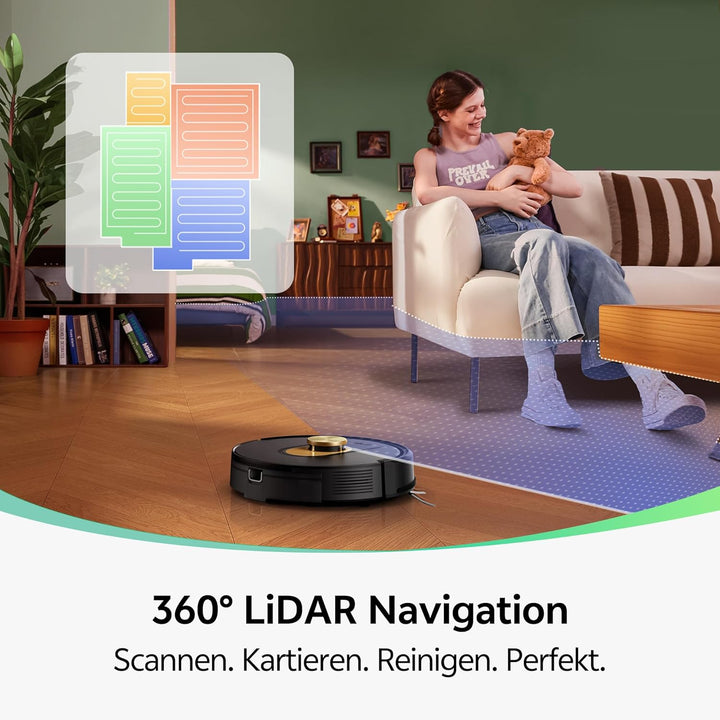 Vexilar Saugroboter mit Wischfunktion, 8000Pa & 180 Min Laufzeit Staubsauger Roboter mit LiDAR Laser