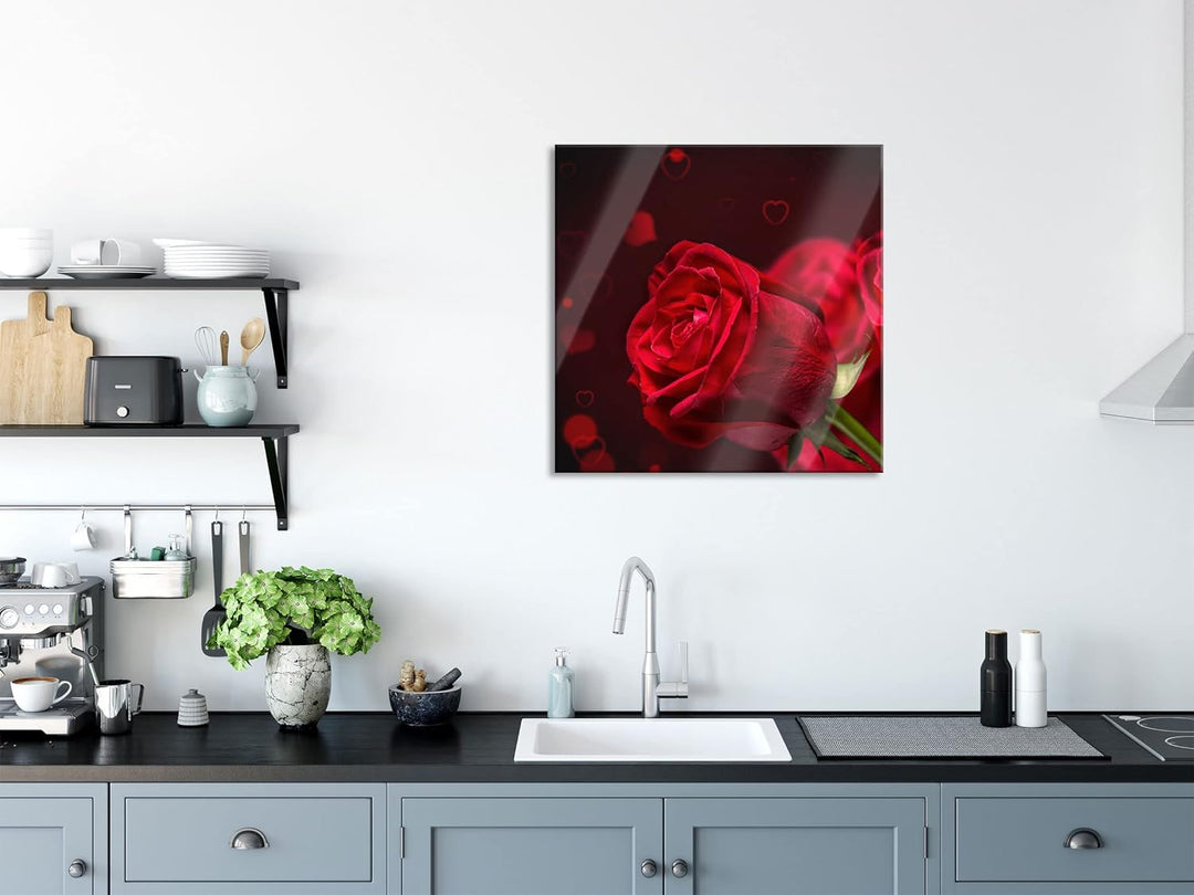 Pixxprint Glasbild | Wandbild auf Echtglas | Rosen | 50x50 cm | inkl. Aufhängung und Abstandshalter,