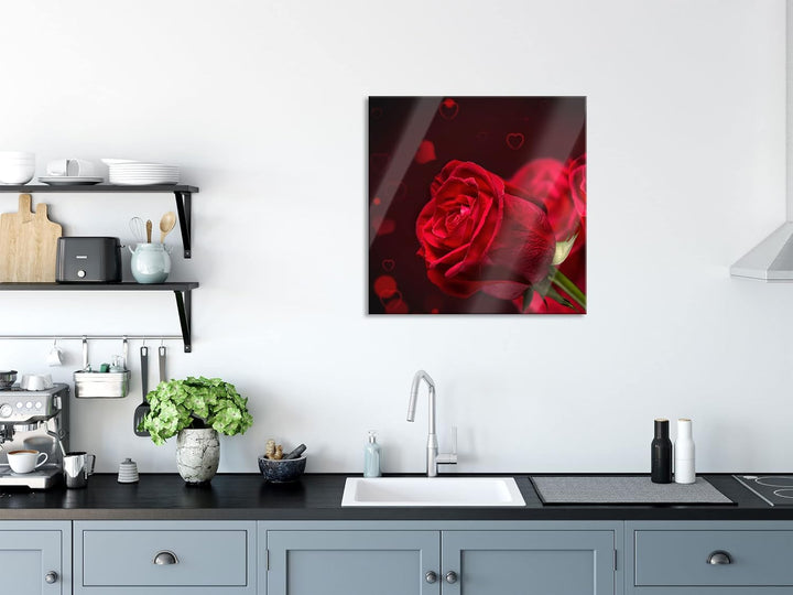 Pixxprint Glasbild | Wandbild auf Echtglas | Rosen | 50x50 cm | inkl. Aufhängung und Abstandshalter,