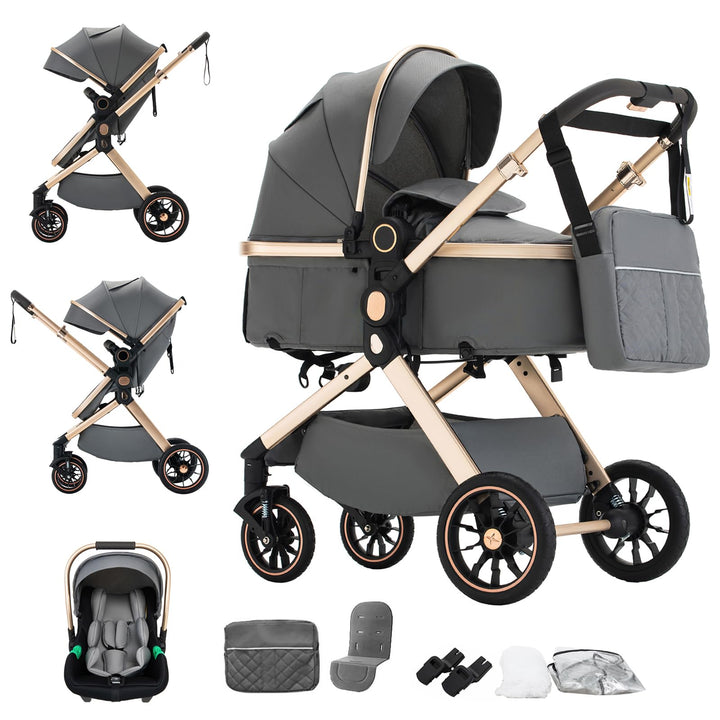 BEBBY 3-in-1 Kinderwagen KombiKinderwagen-Set 2-in-1 Buggy faltbar Luxus Hochlandschaft Neugeborenes