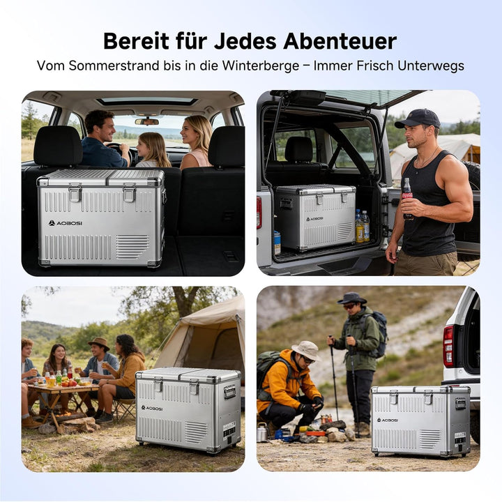 AAOBOSI Kompressor Kühlbox 50L, Dual Zone Kühlbox Kompressor, -20°C bis 20°C, Aluminium Auto Kühlsch