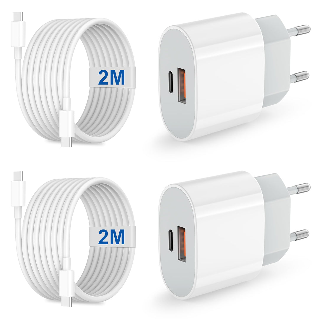 KenSera 20W USB C Ladegerät Schnellladegerät mit 2m Kabel, 2-Port Netzteil USB-C & USB-A, Fast Charg