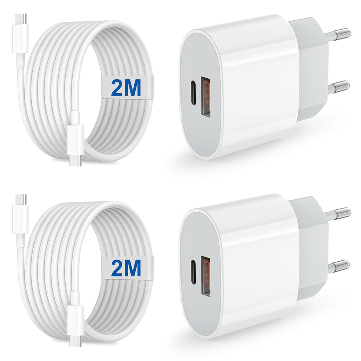 KenSera 20W USB C Ladegerät Schnellladegerät mit 2m Kabel, 2-Port Netzteil USB-C & USB-A, Fast Charg