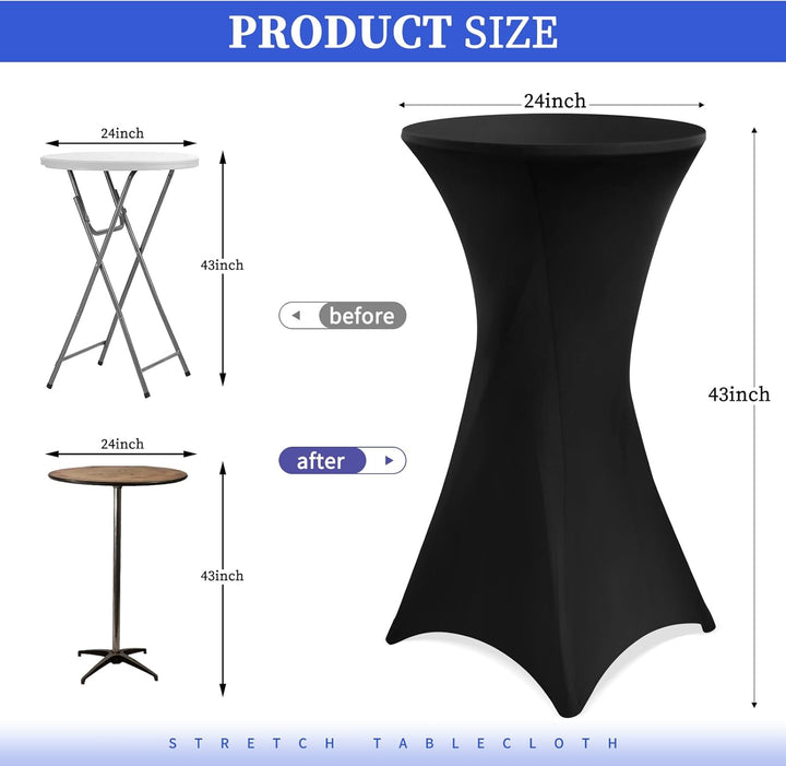 Showgeous 3er-Set Stretch Stehtisch Husse für Bistrotisch Ø 60-65 cm,Hussen Stehtische Schwarz 60 cm