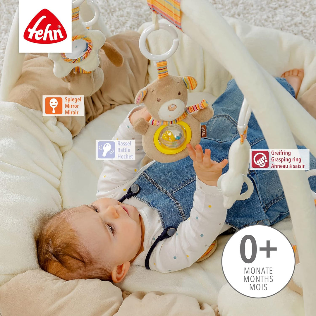 Fehn 160963 3-D-Activity-Nest Rainbow / Besonders weicher Spielbogen mit 5 abnehmbaren Spielzeugen f