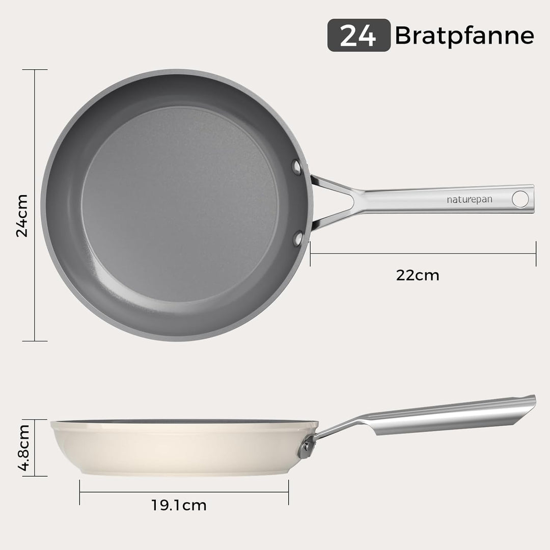 Keramik Pfanne Induktion 24cm, DiamondTitan-Keramikbeschichtung, Antihaft Bratpfanne mit Edelstahlgr