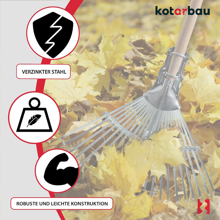 KOTARBAU® Fächerbesen verstellbar - 28-40,5 cm - Laubrechen - Metall Rechen für Gras &amp; Laub - Garten