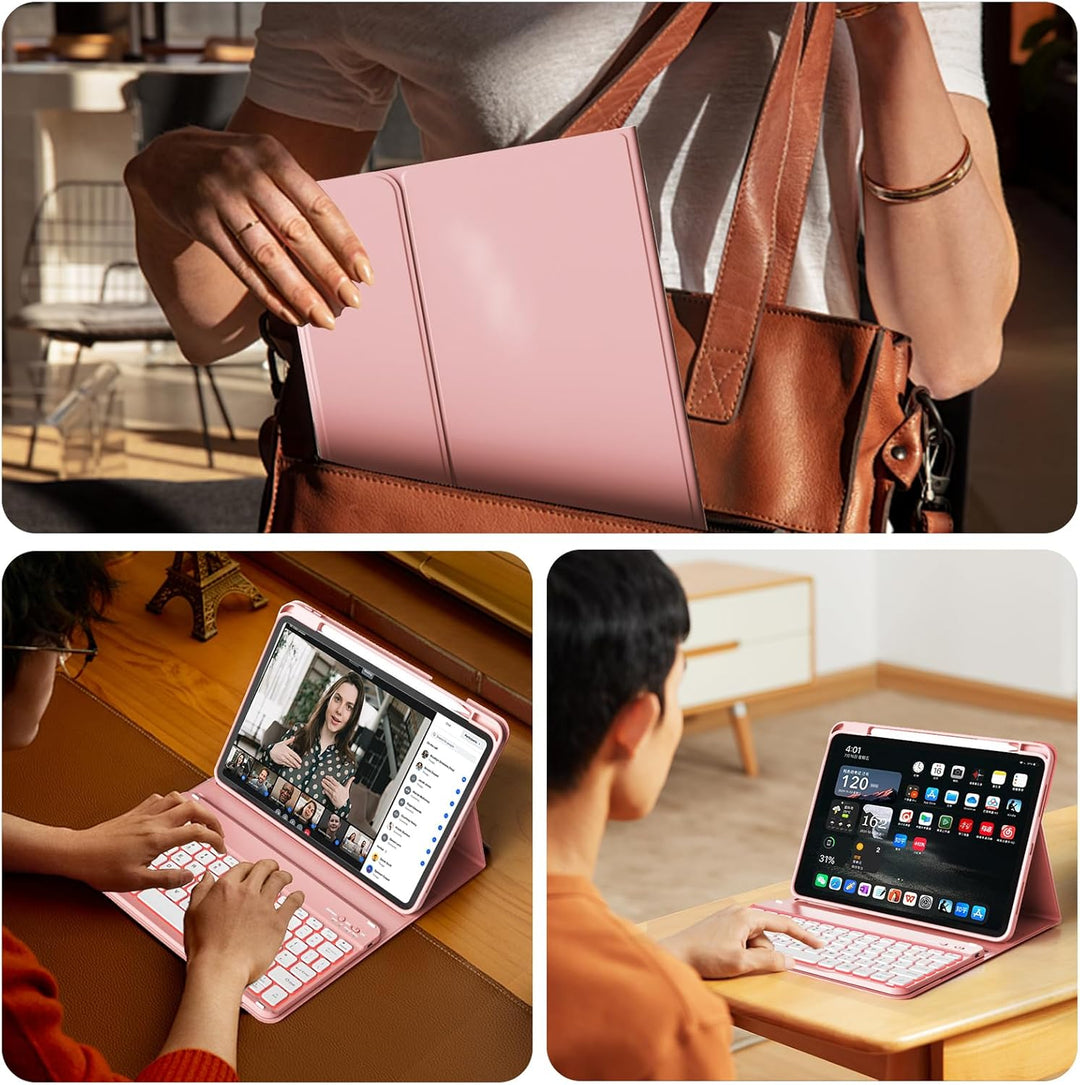 Hülle mit Tastatur für iPad 11 Generation A16/10 Generation (11/10.9 Zoll, 2025/2022), 7-farbige Bel