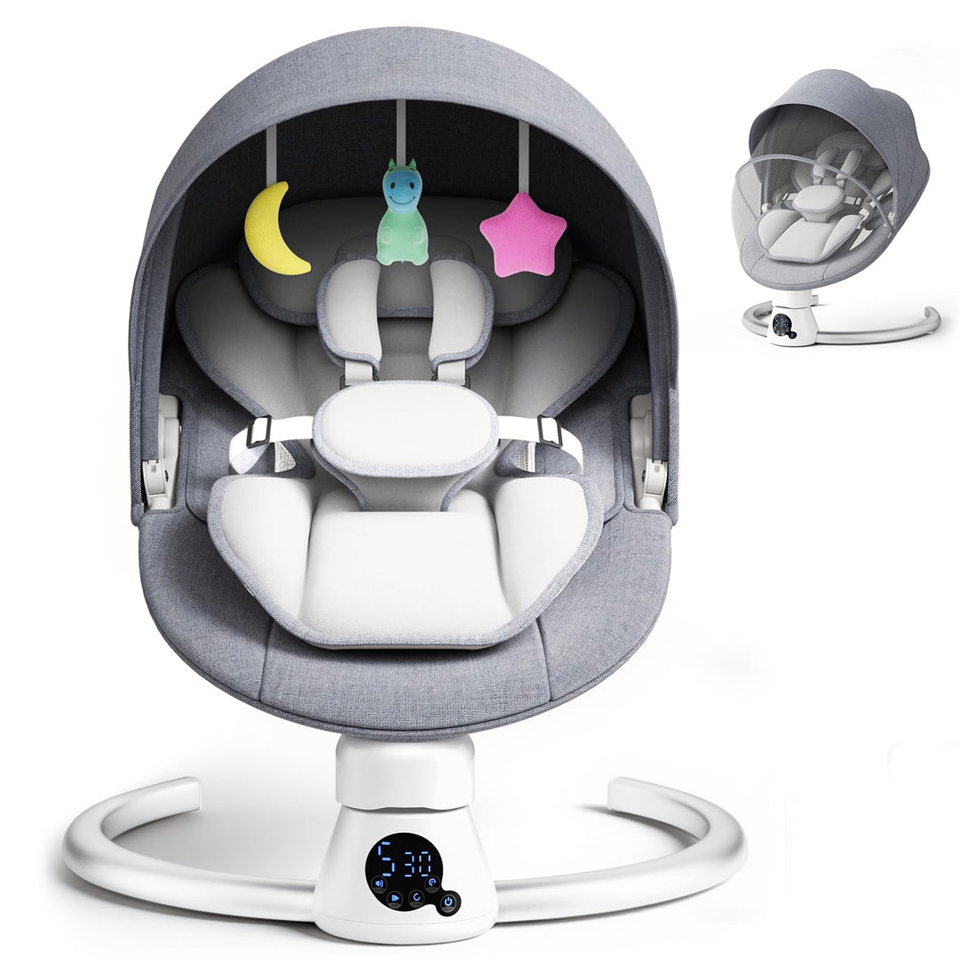 Babywippe Elektrisch mit Fernbedienung und App-Steuerung, 5 Schaukelgeschwindigkeiten, 3 Timer, 11 I