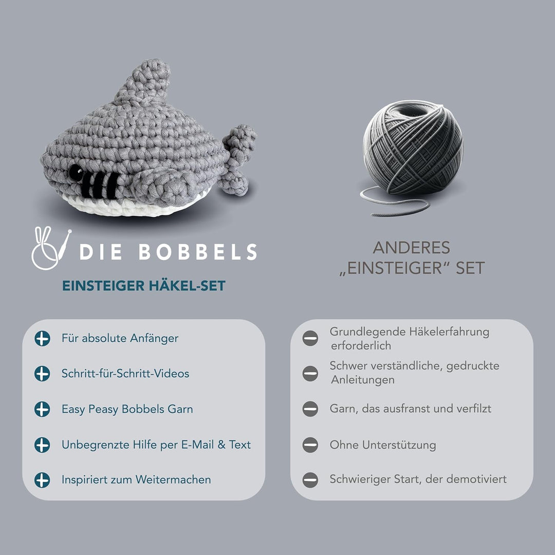 Die Bobbels“ Einsteiger Häkelset für Anfänger mit kinderleichtem Garn, Hilfsmitteln und Schritt-für-