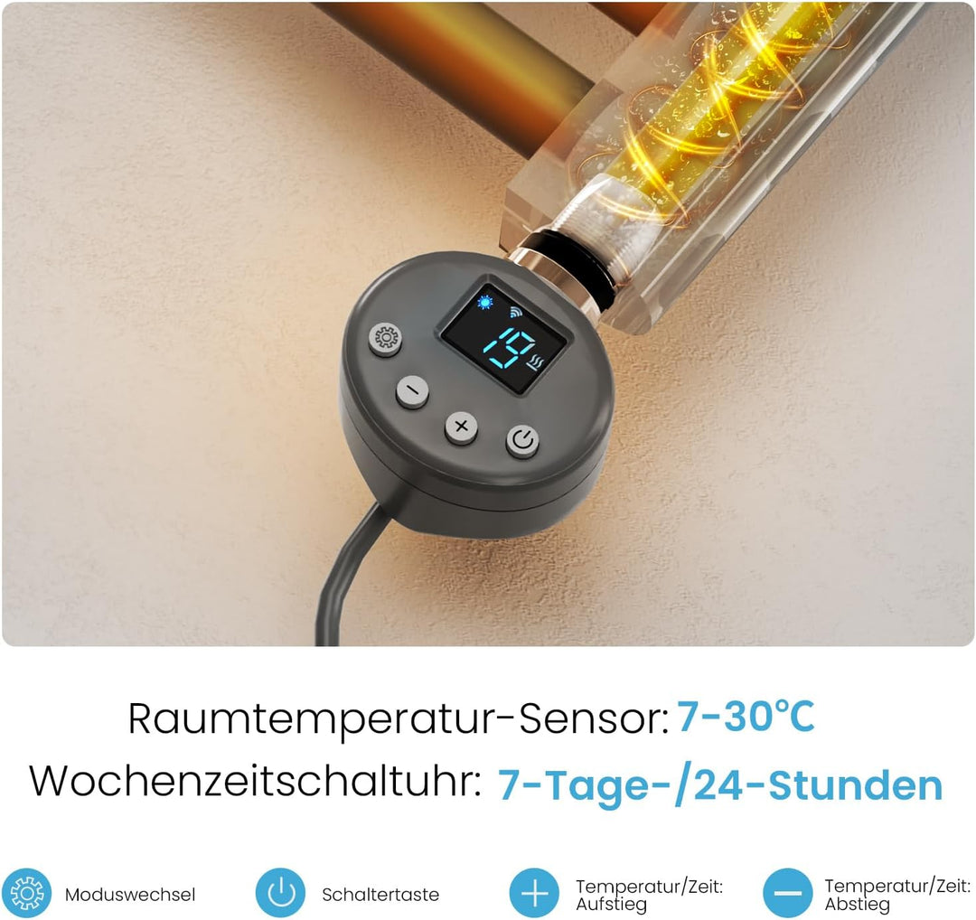 Heilmetz Smart WiFi Badheizkörper Elektrisch 100x60cm Elektrischer Handtuchtrockner mit Thermostat u
