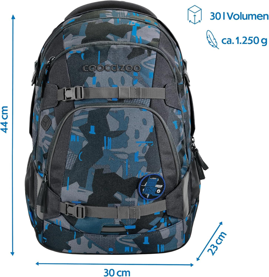 coocazoo Schulrucksack Mate, Blue Craft, blau,ergonomischer & anpassbarer Tornister, höhen- & grösse