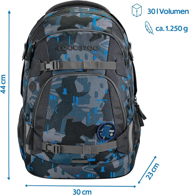 coocazoo Schulrucksack Mate, Blue Craft, blau,ergonomischer & anpassbarer Tornister, höhen- & grösse