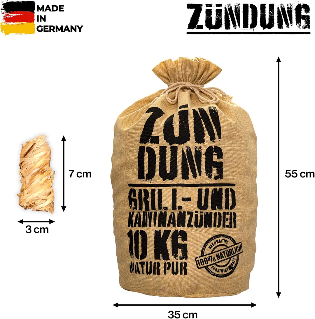 ZÜNDUNG Grill- und Kaminanzünder 10 kg Holzwolle Wachs, 100% nachhaltige Bio Grillanzünder Holzwolle