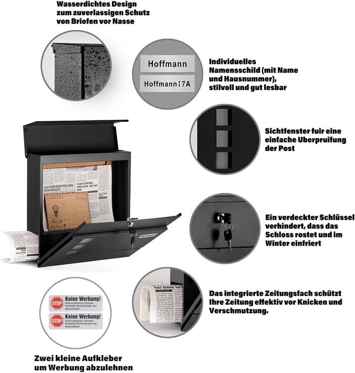 Zedelmaier Briefkasten mit Zeitungsfach personalisiert namensschild Edelstahl namensschild Briefkast
