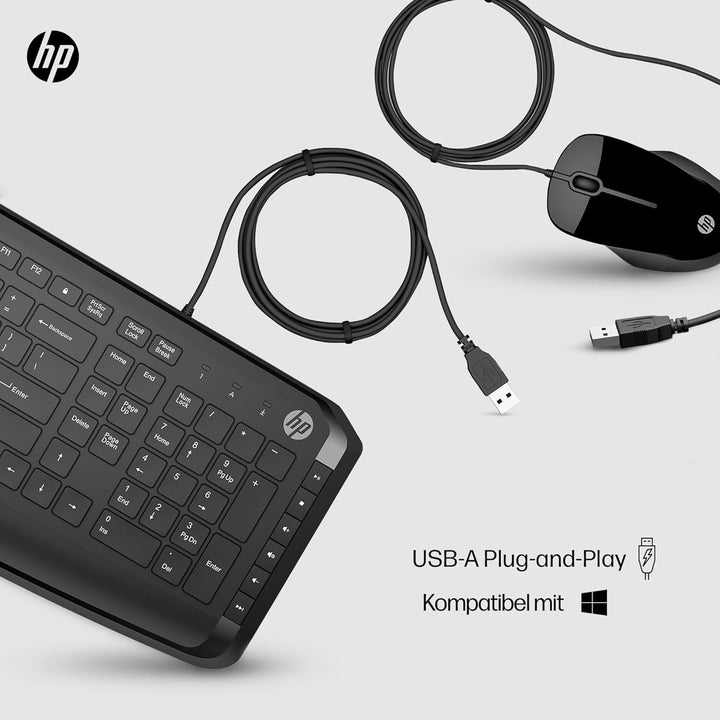 HP Pavilion Kombi Tastatur und Maus 200 (QWERTZ, kabelgebunden, 1.600 DPI, USB-Anschluss) schwarz