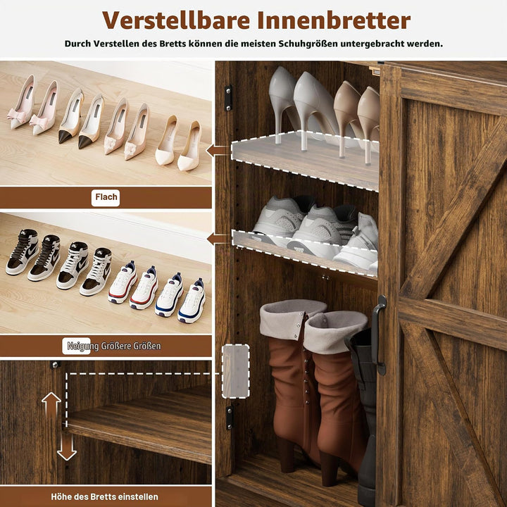 OCTORO Schuhschrank mit 2 Türen, Schuhschrank Holz im Landhausstil, Schuhkommode mit verstellbaren E