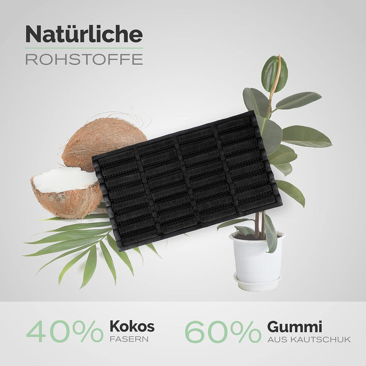 Entrando Fussabtreter Gummi Kokos Schwarz 45x75 cm – robuste Schmutzmatte aussen für Terrasse, Werks