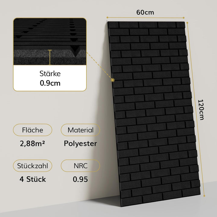 TONOR Ziegeltyp Akustikpaneele selbstklebend, 4 St.120x60x0,9cm Schalldämmung Schallschutzplatten, W