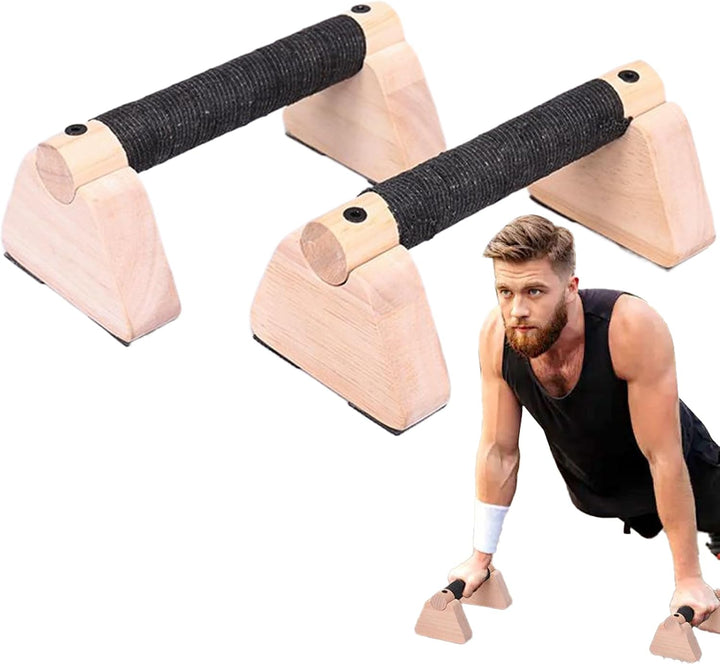 Push-Up Stand, 2x Parallettes Bars with Non-Slip Ergonomic Grips, 7.87 & 11.81-Inch Solid Wood Handl