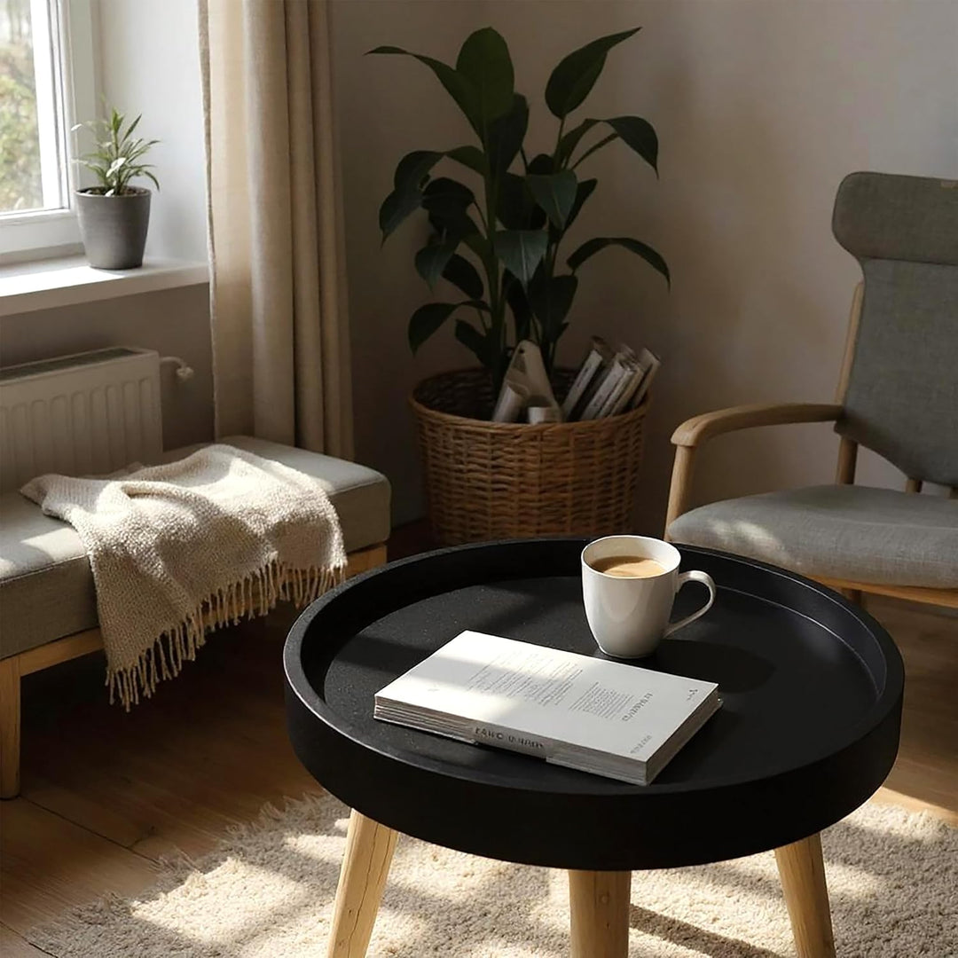 Spetebo Deko Holz Tisch 36x30 cm - schwarz - Kleiner Beistelltisch Couchtisch Sofatisch, Schwarz